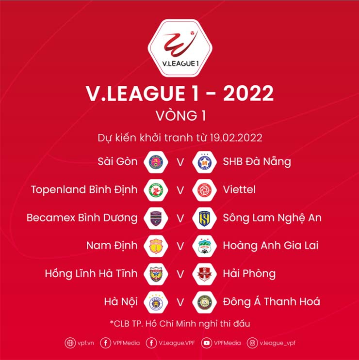 Lịch thi đấu vòng 1 V-League 2022