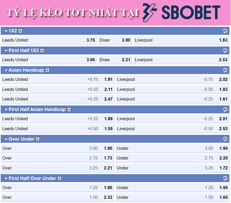 Soi kèo tỷ lệ Leeds vs Liverpool tại SBOBet 12/9